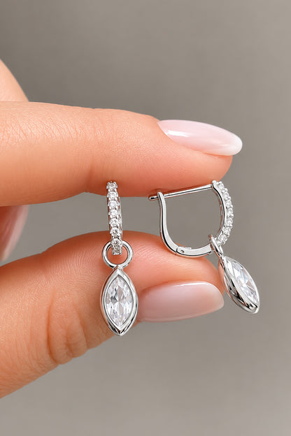 Beyaz Markiz Gümüş Pin Küpe