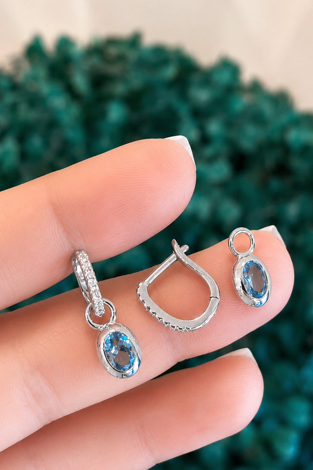 Aqua Oval Gümüş Pin Küpe