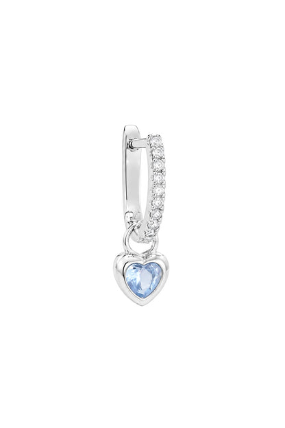 Gömülü Aqua Kalp Sallantılı Gümüş Pin Küpe