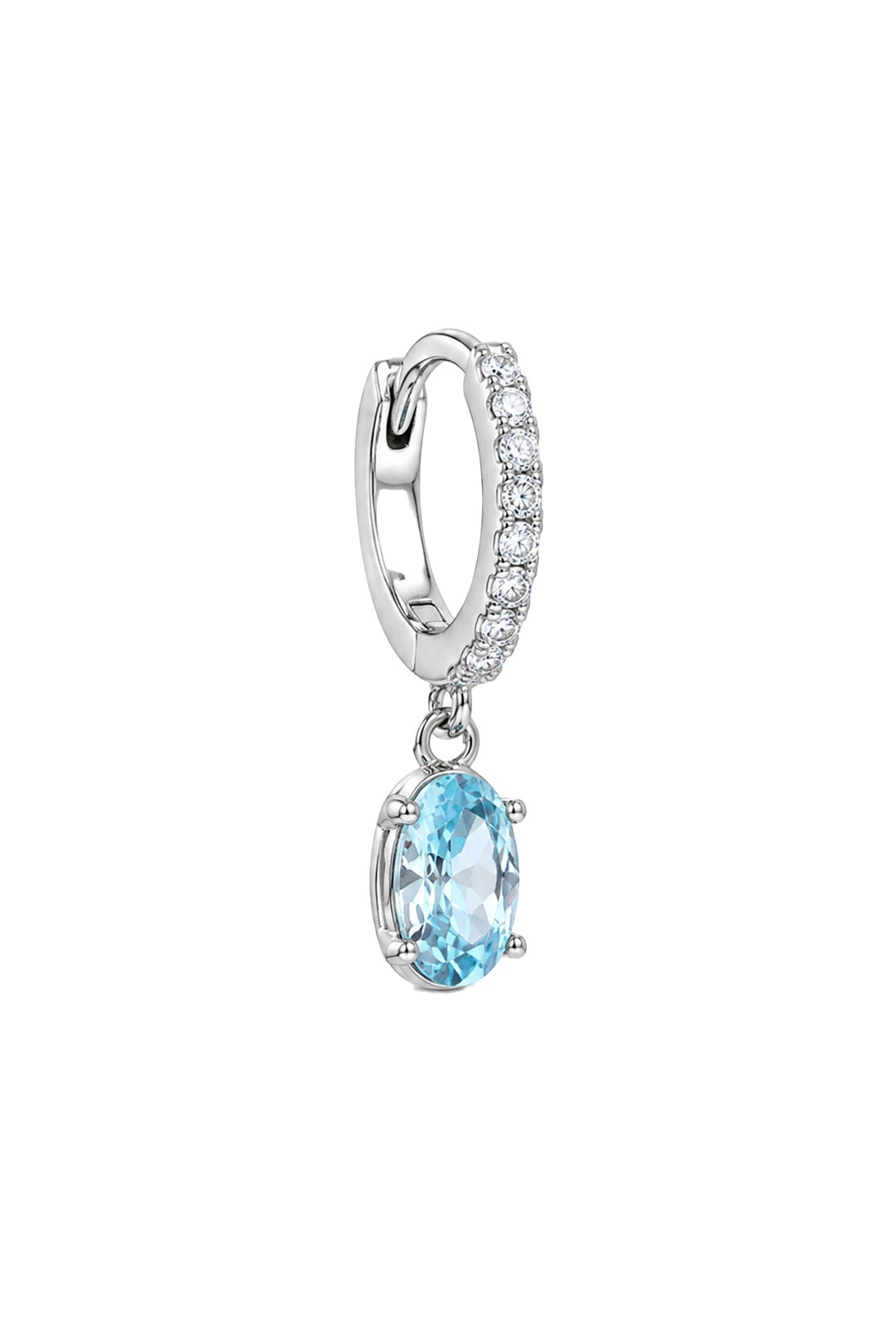 Dört Tırnaklı Aqua Oval Sallantılı Gümüş Küpe