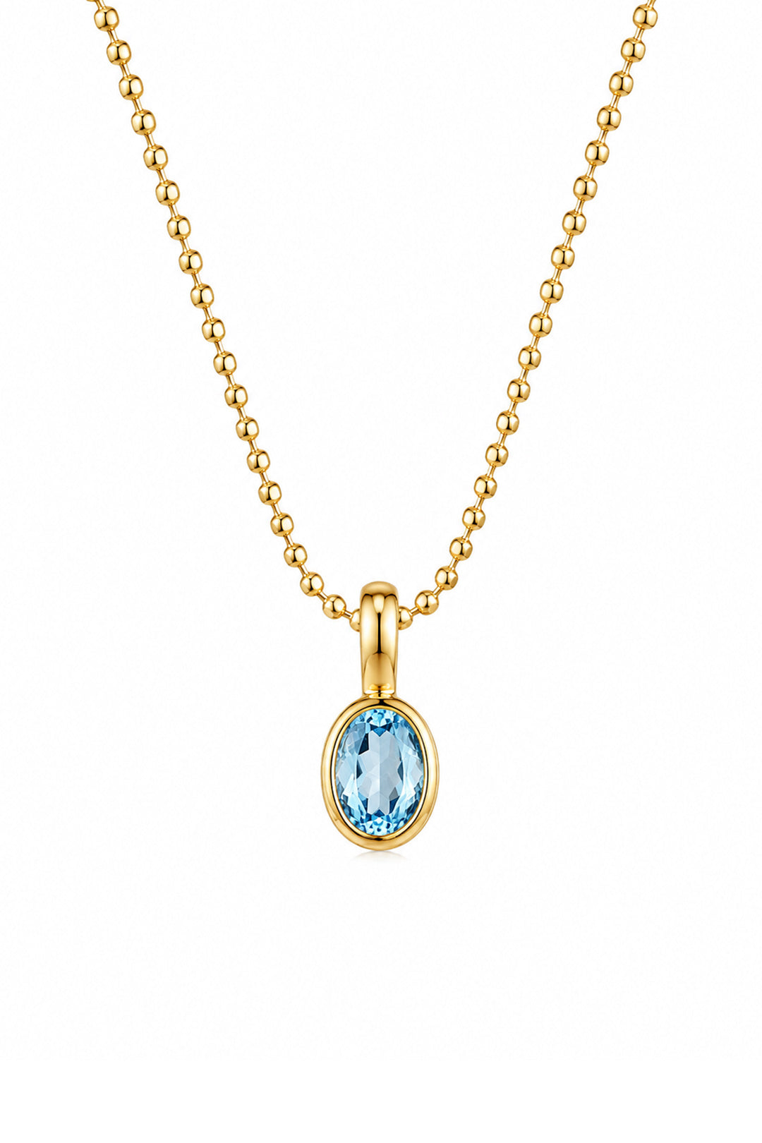 Aqua Mini Gömülü Oval Top Zincir Gümüş Kolye