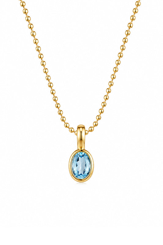 Aqua Mini Gömülü Oval Top Zincir Gümüş Kolye