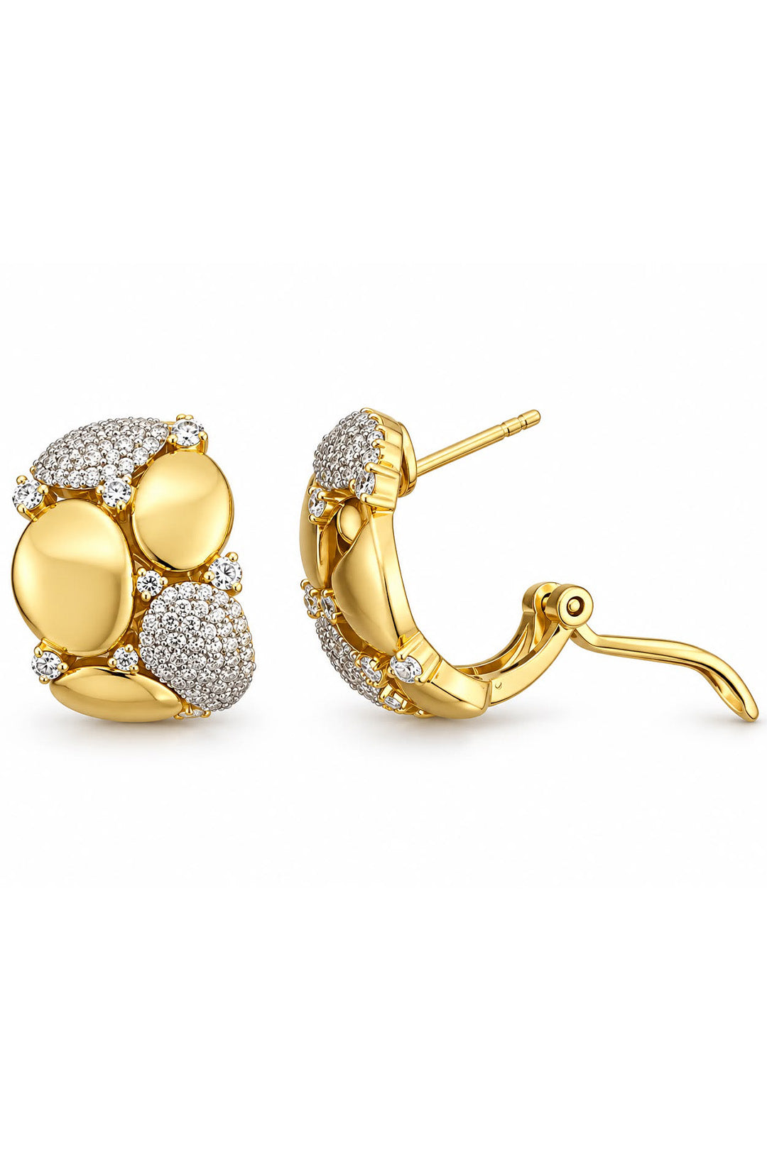 Dağınık Taşlı Oval Desen Pimli Gümüş Küpe